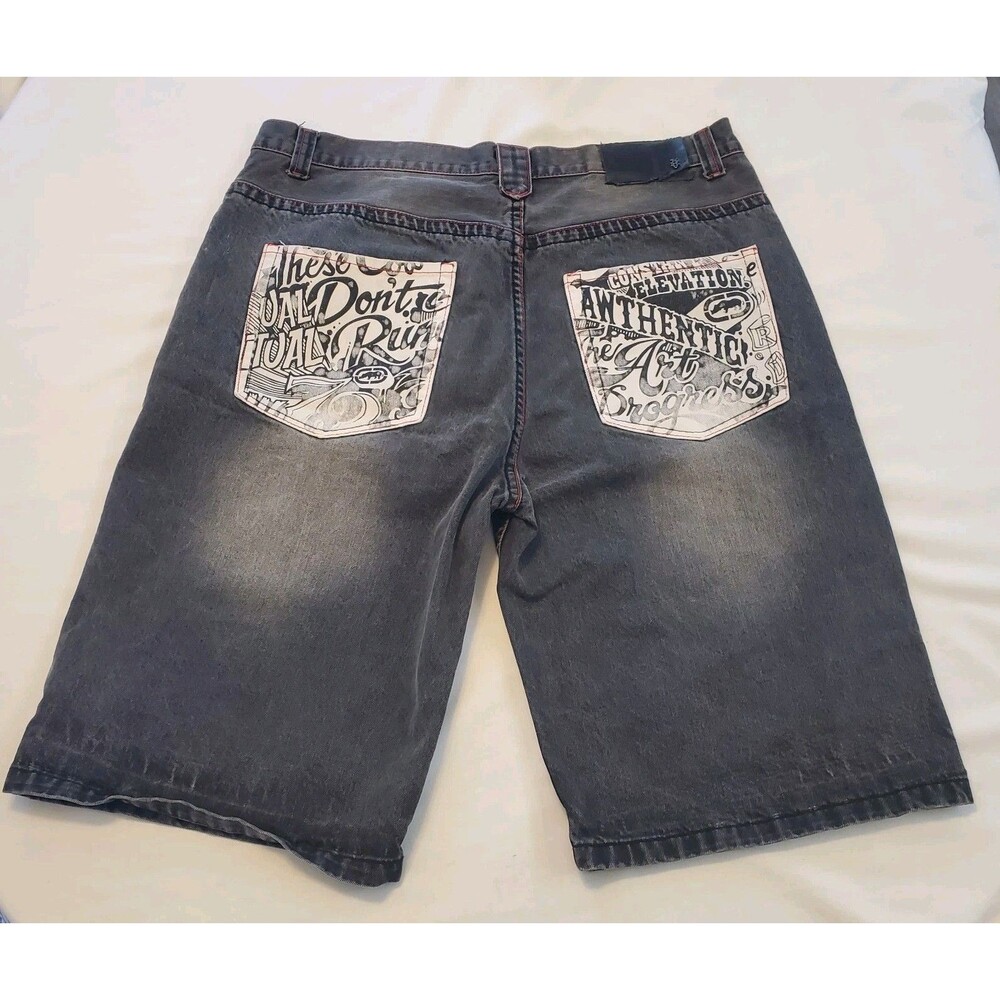 Vtg Ecko Unltd Jean Shorts Mens 42 Gray Jorts Baggy Hip Hop Y2K Graffiti Street